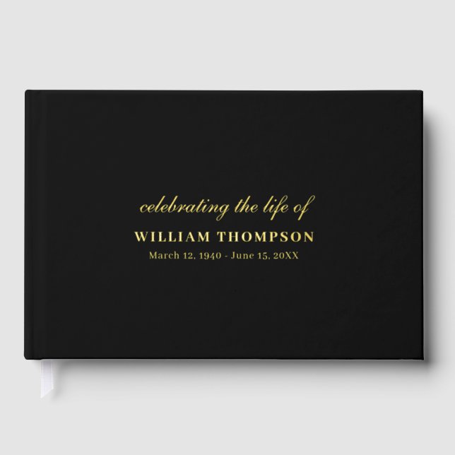 Memorial Celebrating Life Of Funeral Black Gold Guest Book (Front)