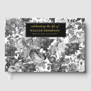 Memorial Celebrating Life Of Funeral Dark Roses Guest Book