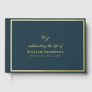 Memorial Celebrating Life Of Funeral Navy Gold Guest Book