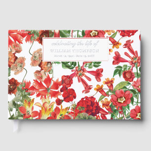 Memorial Celebrating Life Of Funeral Red Floral Guest Book