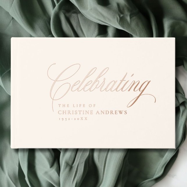 Memorial "Celebrating the life of" Foil, Beige Guest Book (Memorial "Celebrating the life of" Foil, Beige Foil Guest Book)