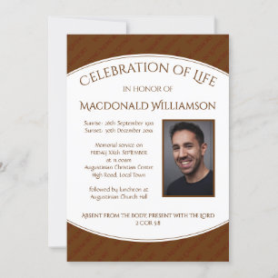 Memorial CELEBRATION OF LIFE Funeral BROWN Invite
