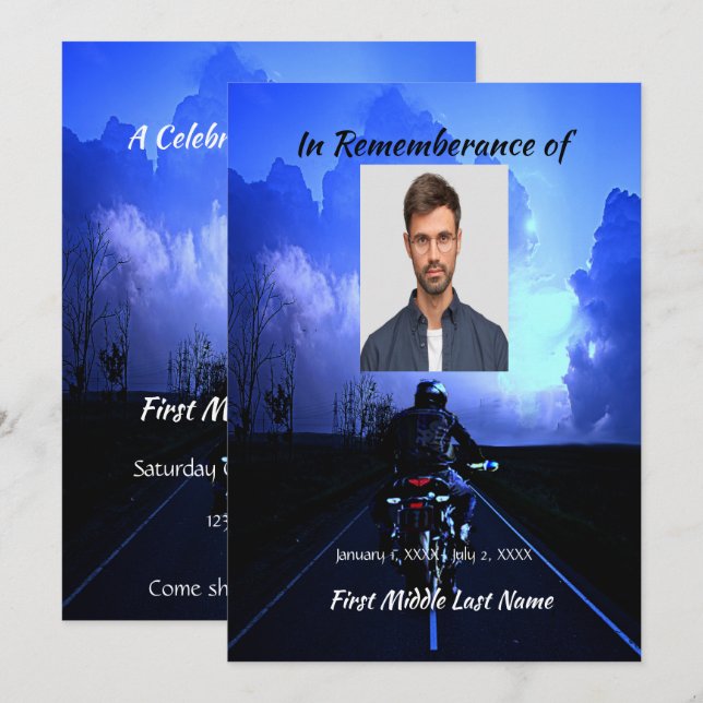 Memorial Celebration of Life Invite Motorcycle (Front/Back)