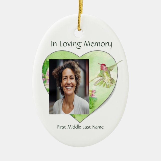 Memorial, Celebration of Life Keepsake Hummingbird Ceramic Tree Decoration (Front)