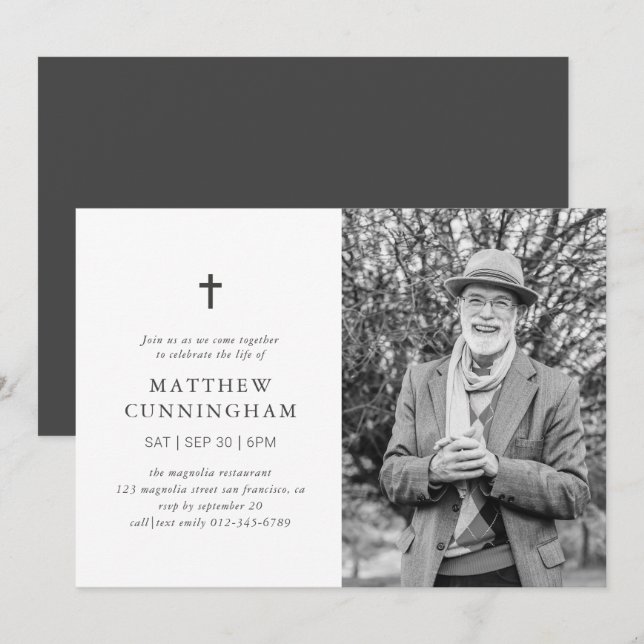 Memorial Celebration Of Life Modern Simple Cross Invitation (Front/Back)