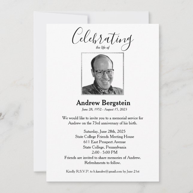 Memorial Celebration Silver Border Photo Invitation (Front)