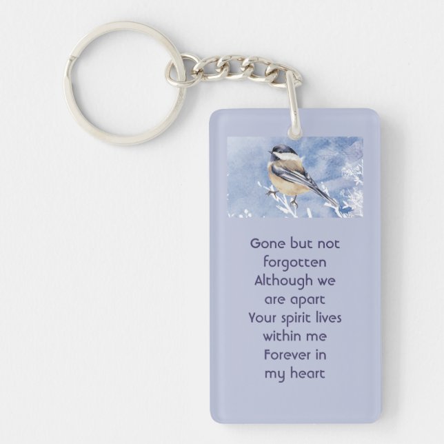 Memorial Chickadee Bird Winter Snow Tree Key Ring (Front)