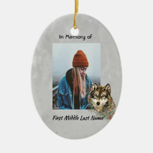 Memorial Christian Keepsake Watercolor Wolf Animal Ceramic Tree Decoration