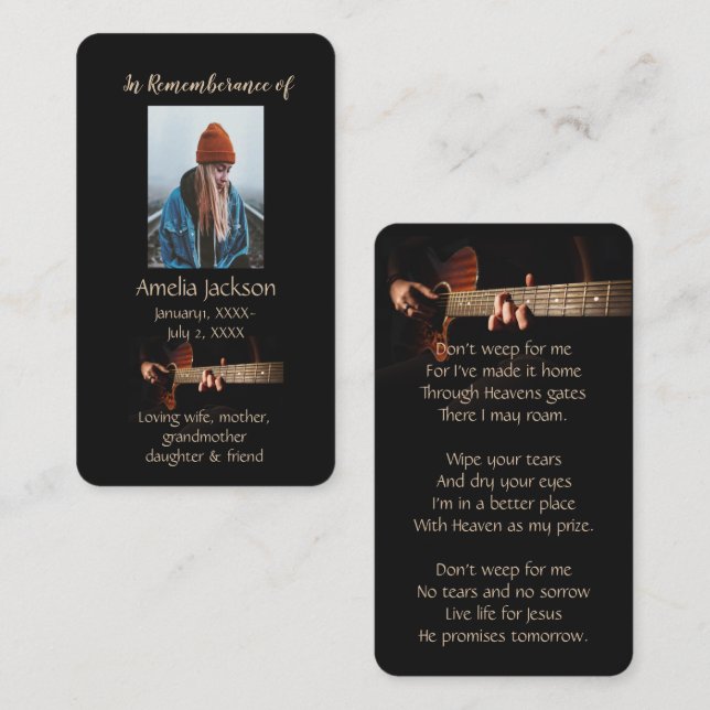 Memorial Christian Memory Card Music Guitar  (Front/Back)