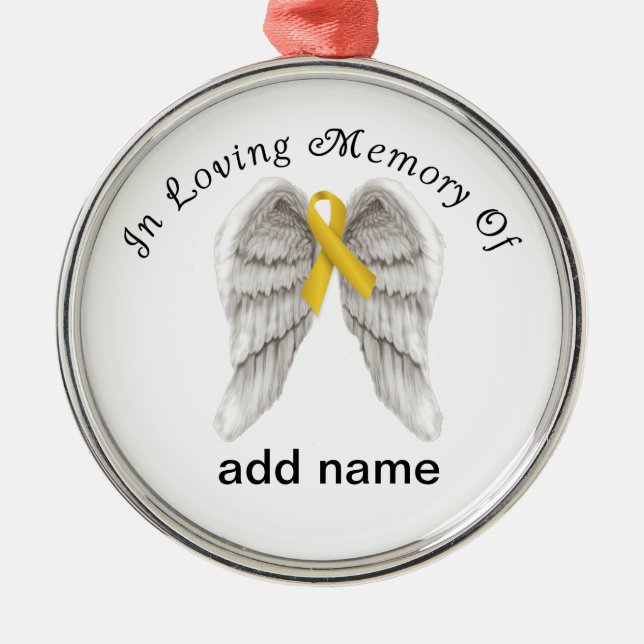 Memorial Christmas Ornament Gold Ribbon Childhood (Front)