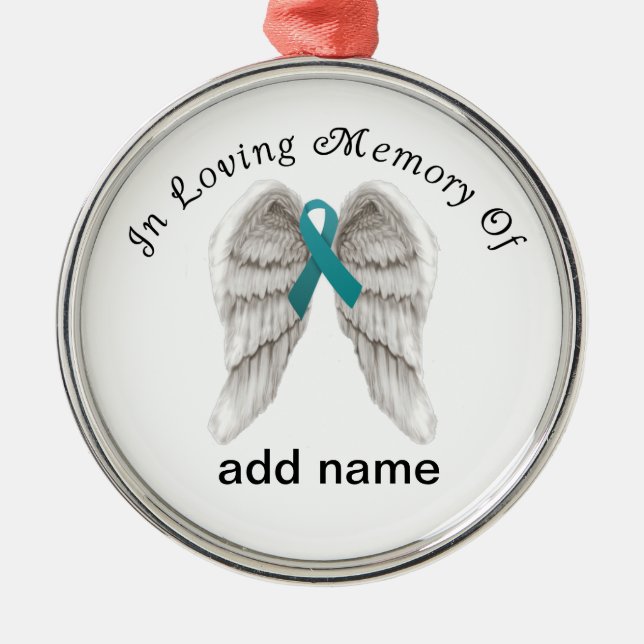 Memorial Christmas Ornament Teal  Ovarian Cancer (Front)