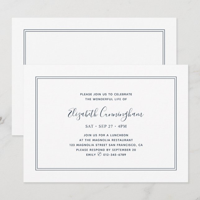 Memorial Classic Simple Chic Elegant Frame Invitation (Front/Back)