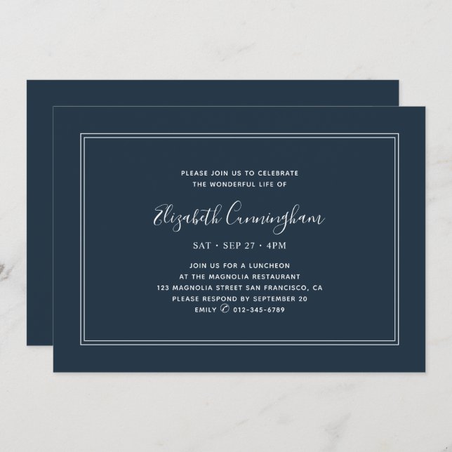 Memorial Classic Simple Chic Elegant Frame Invitation (Front/Back)