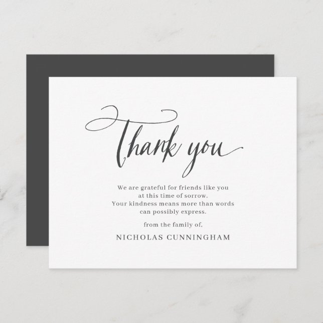 Memorial Classic Simple Cursive Typography Thank You Card (Front/Back)