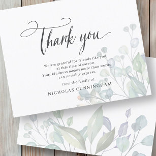 Memorial Classic Simple Foliage Botanicals Thank You Card