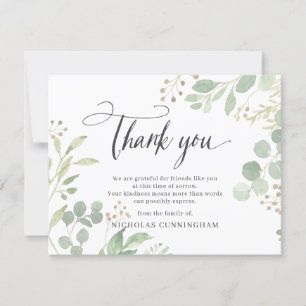 Memorial Classic Simple Greenery Foliage Botanical Thank You Card