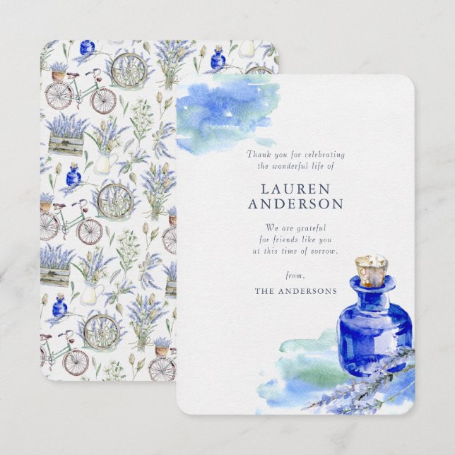 Memorial Country Rustic Lavender Floral Botanicals Thank You Card (Front/Back)