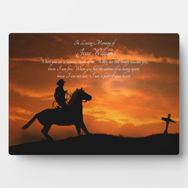 Memorial Country Western Cowboy Plaque (Front)