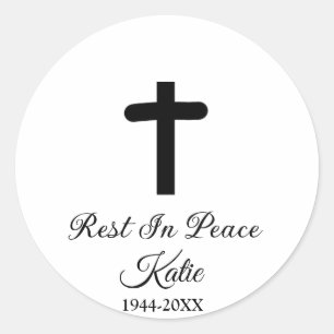 memorial cross rest in peace add name year date classic round sticker