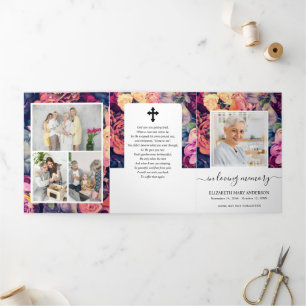 Memorial Dark Multiple Floral Funeral Tri-Fold Programme