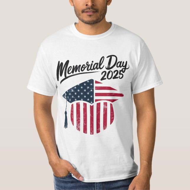 Memorial Day 2025 Patriotic - Graduation Cap T-Shirt (Front)