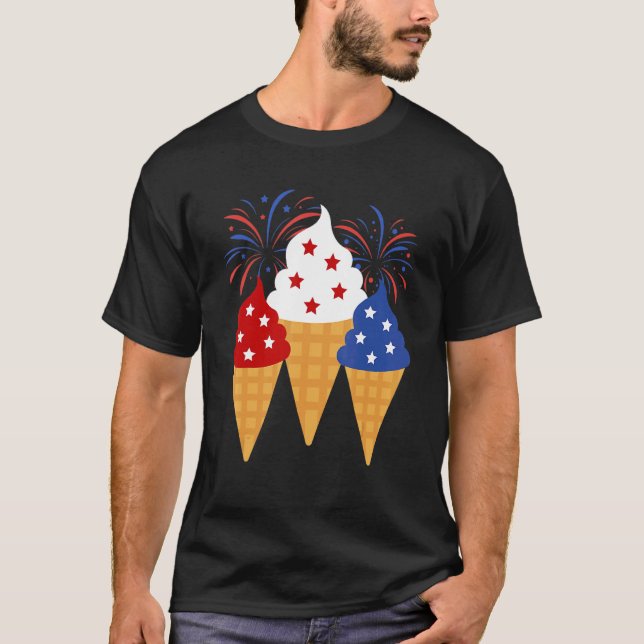 Memorial Day 4th Of July Holiday Patriotic Ice Cre T-Shirt (Front)