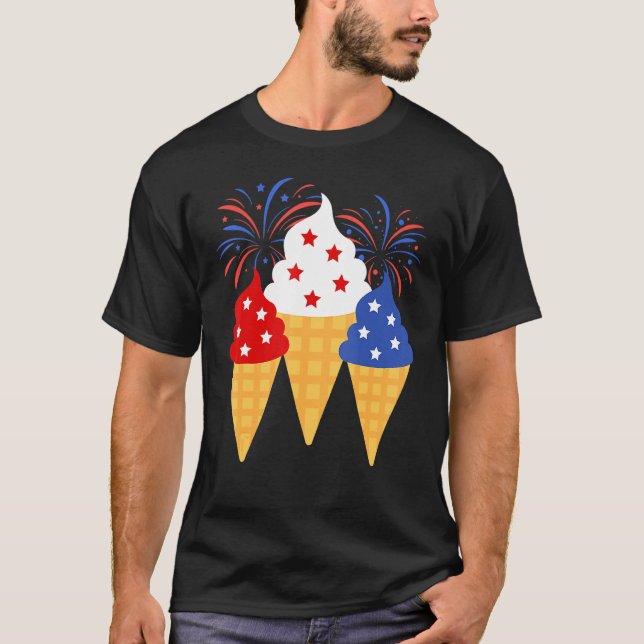 Memorial Day 4th Of July Holiday Patriotic Ice Cre T-Shirt (Front)