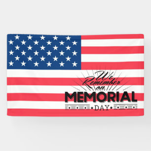 Memorial Day America Flag and Typography Banner