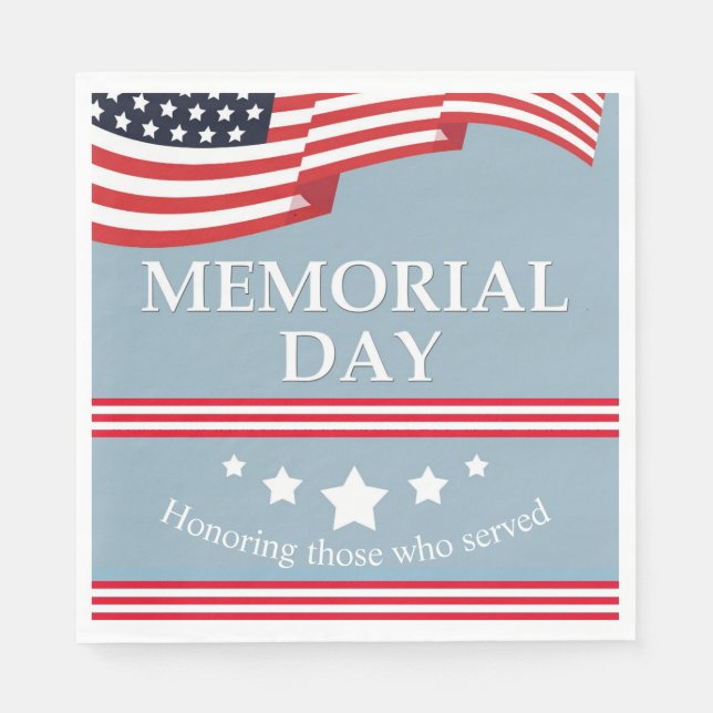 Memorial Day American Flag Typography Paper Napkin (Front)