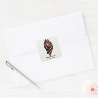 Memorial Day American Heart Tribute Square Sticker