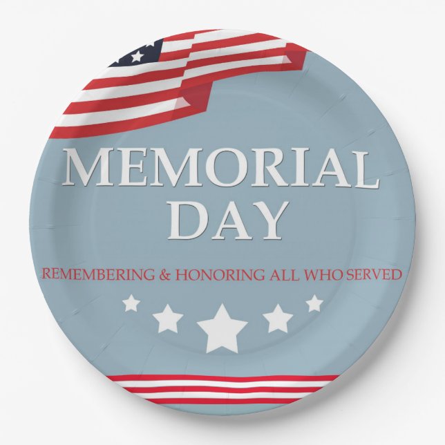 Memorial Day American Red White & Blue Flag Paper Plate (Front)