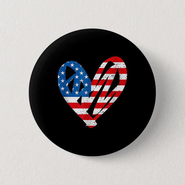 Memorial Day &amp; 4th July Partiotic Heart  6 Cm Round Badge (Front)