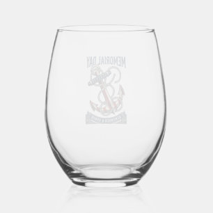 Memorial Day Anchor Remember Honour Vintage Shirt_ Stemless Wine Glass