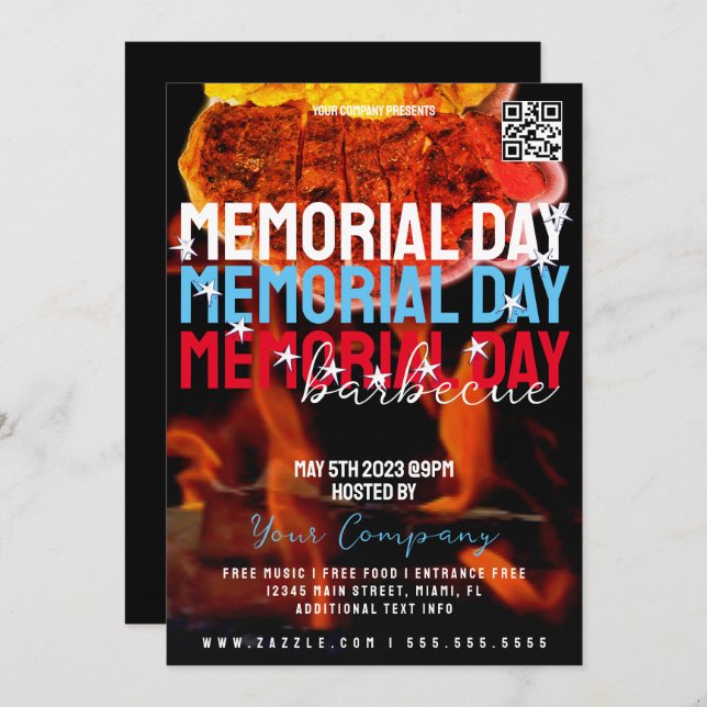 Memorial Day Barbecue Event Company Party Flyer Invitation (Front/Back)