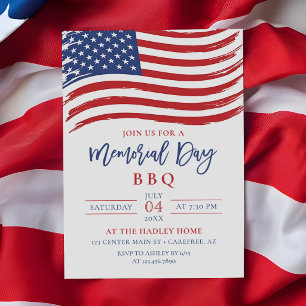 Memorial Day BBQ 4th of July Party Invitation
