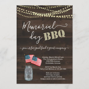 Memorial Day BBQ Party Invitation - Rustic Wood