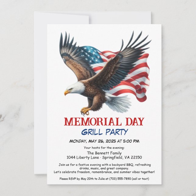 Memorial Day BBQ Party | Patriotic Back Grill Invitation (Front)