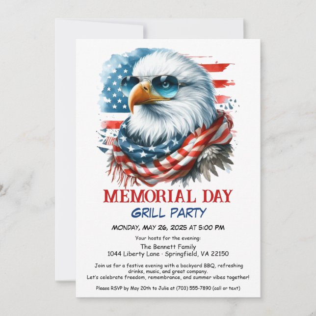 Memorial Day BBQ Party | Patriotic Back Grill Invitation (Front)