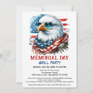 Memorial Day BBQ Party   Patriotic Back Grill Invitation