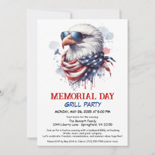 Memorial Day BBQ Party   Patriotic Back Grill Invitation