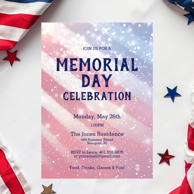 Memorial Day BBQ Party Red White Blue Patriotic Invitation (Memorial Day Weekend BBQ Party Invitation)