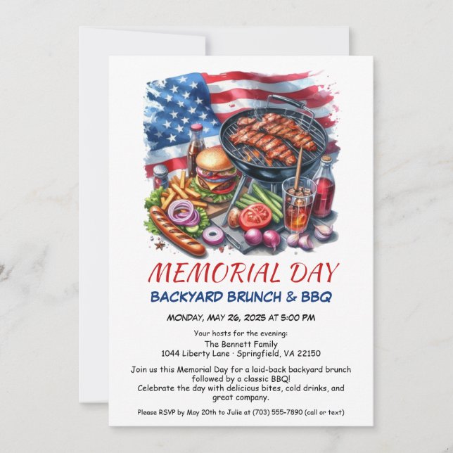 Memorial Day BBQ | Patriotic Backyard Cookout Invitation (Front)