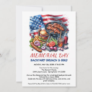 Memorial Day BBQ   Patriotic Backyard Cookout Invitation