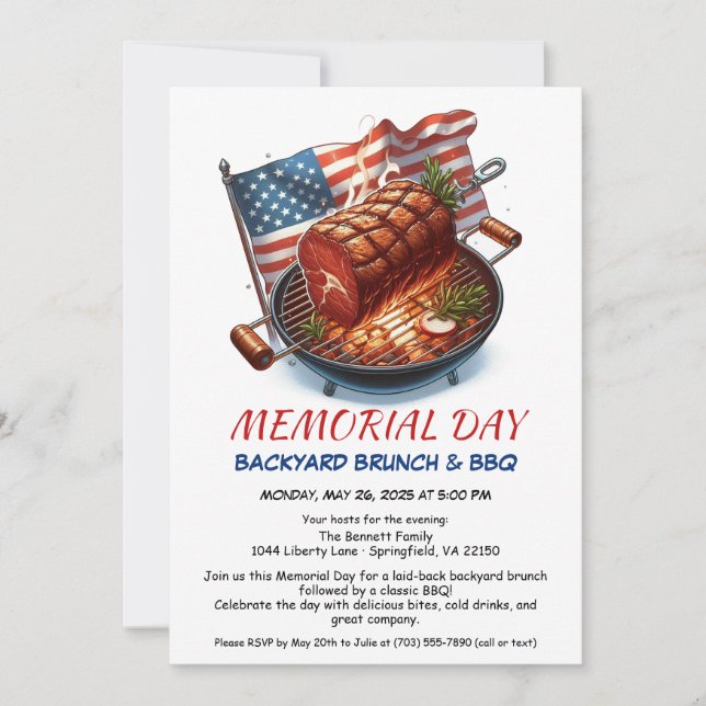 Memorial Day BBQ | Patriotic Backyard Cookout Invitation (Front)