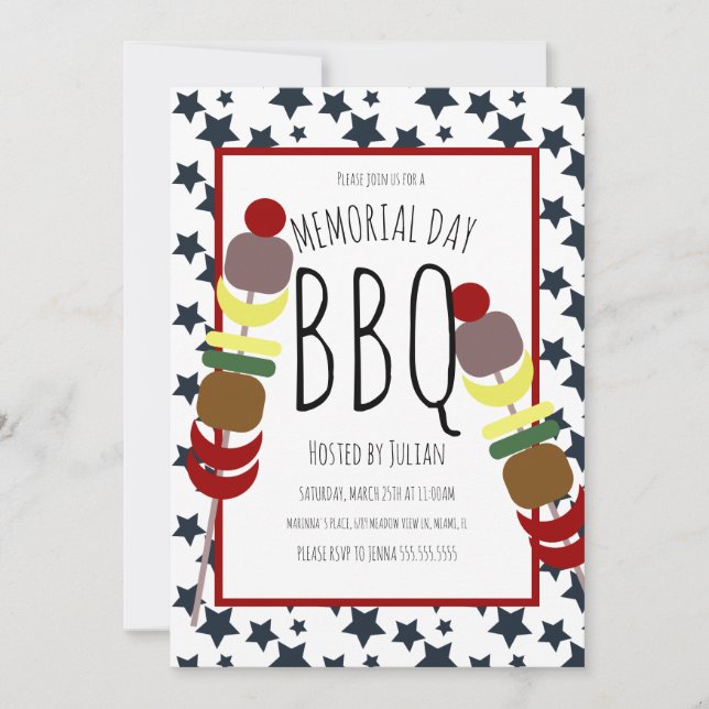 Memorial Day  BBQ Picnic Grilling Invitation (Front)