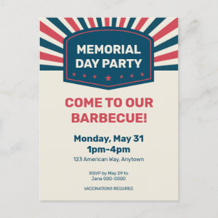 Memorial Day BBQ   Postcard Invitation