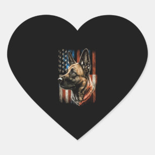 Memorial Day Belgian Malinois American Flag USA Heart Sticker