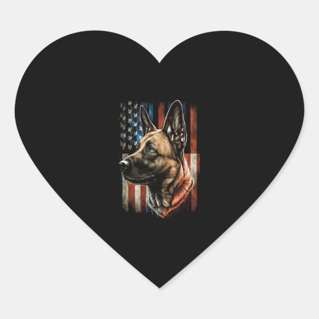 Memorial Day Belgian Malinois American Flag USA  Heart Sticker (Front)