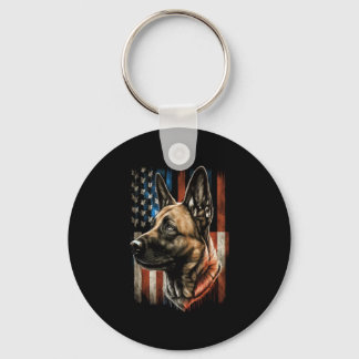 Memorial Day Belgian Malinois American Flag USA  Key Ring
