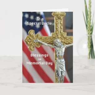 Memorial Day Blessings to Uncle with Cross & Flag Card